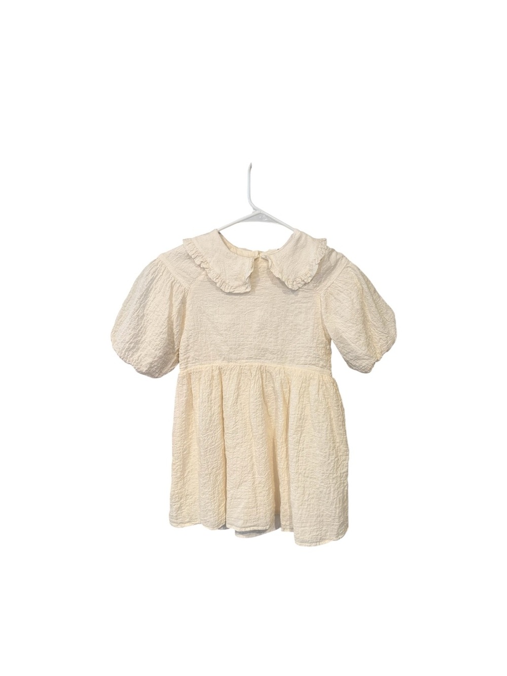 H&M Cream Ruffle Collar Textured Dress